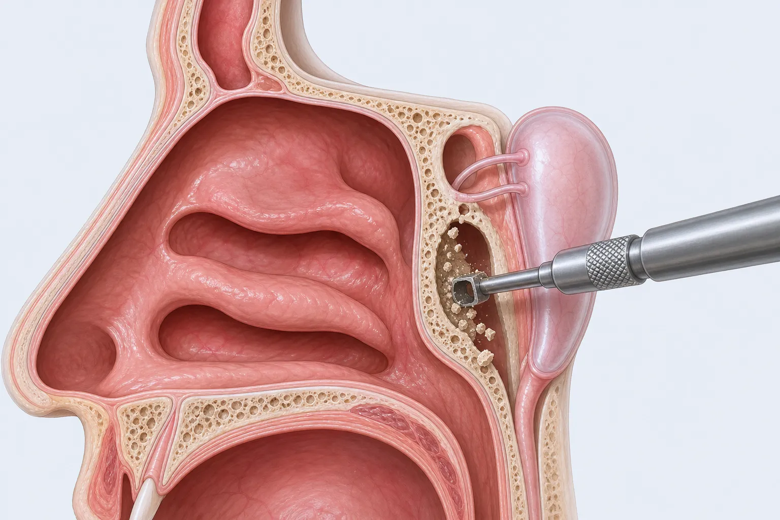 Creating the new opening between the lacrimal sac and the nose