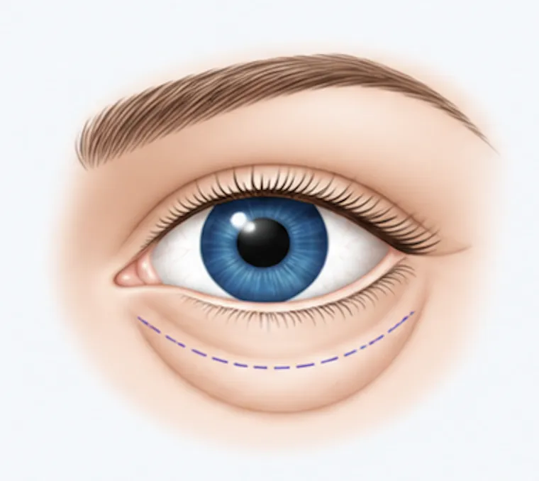The eye before the procedure (sagging skin / fat bags)