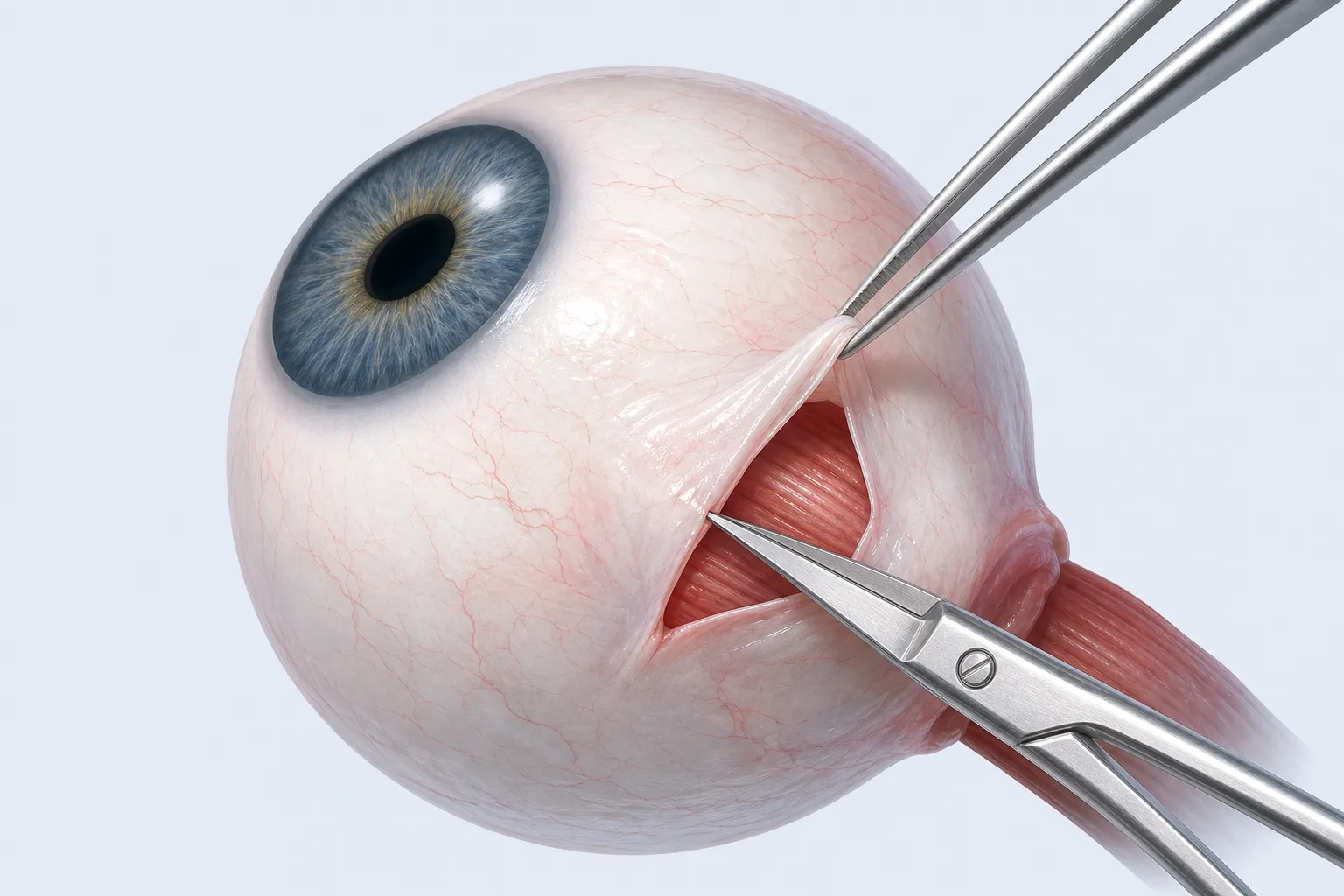 Conjunctival incision to access the muscle