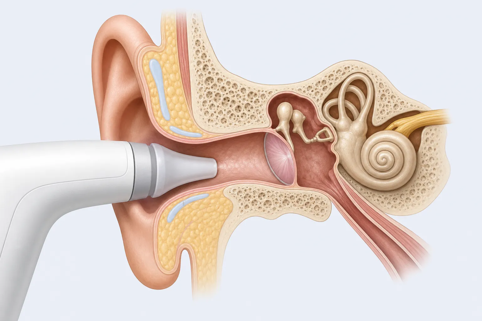 The tympanometry probe in the ear canal