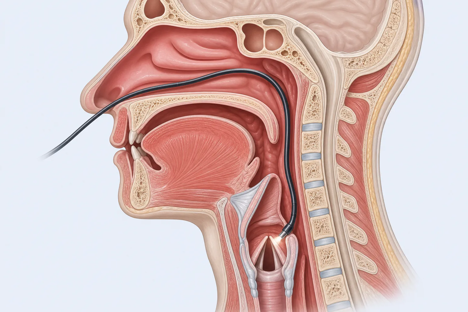 The path of the endoscope toward the larynx